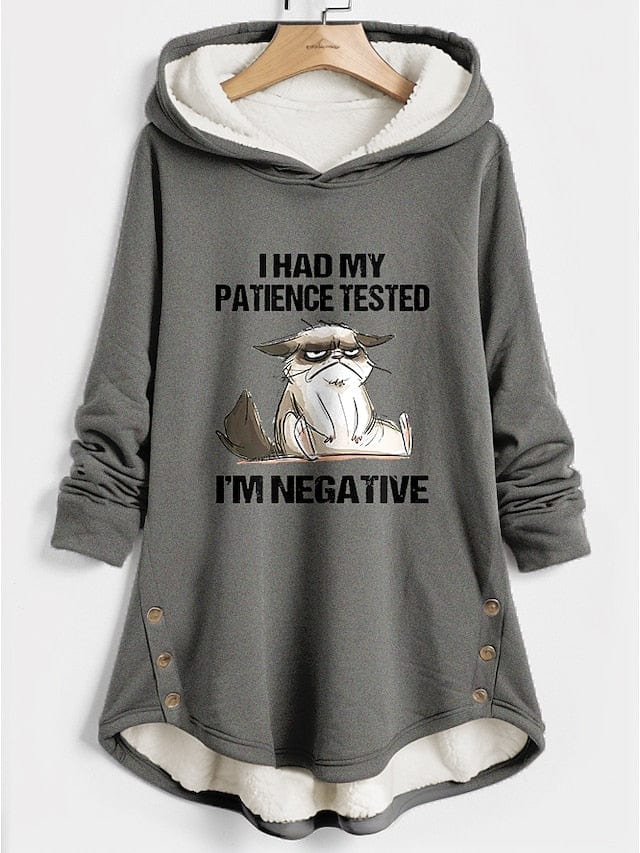 Cozy Cat Letter Print Sherpa Fleece Lined Women's Hoodie Sweatshirt