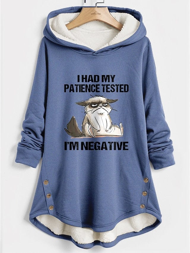Cozy Cat Letter Print Sherpa Fleece Lined Women's Hoodie Sweatshirt