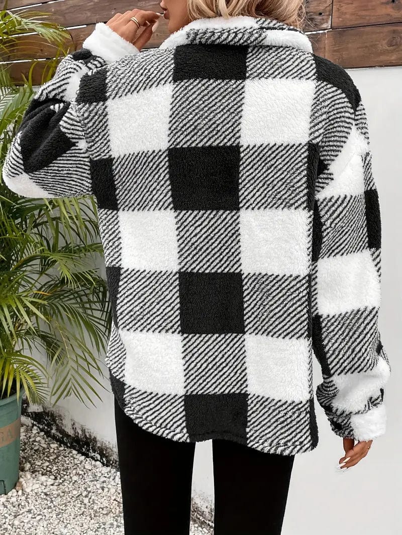 Cozy Plaid Coat with Button Front and Warm Long Sleeves for Women
