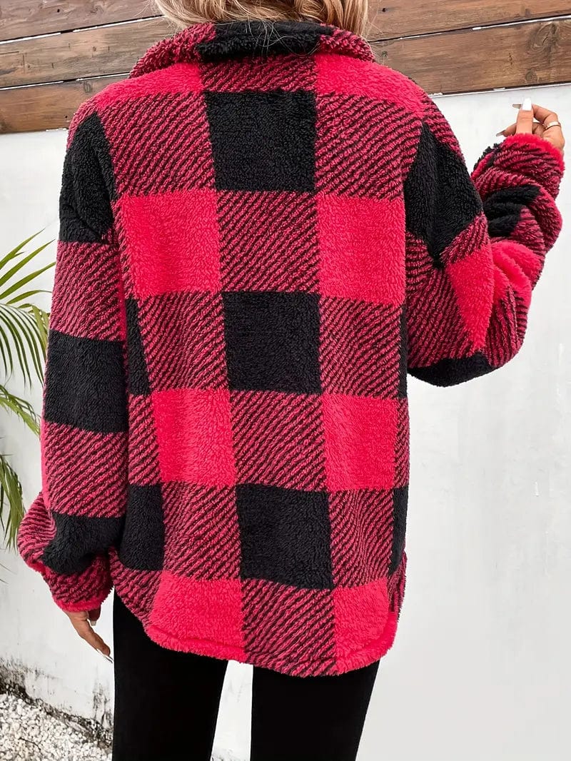 Cozy Plaid Coat with Button Front and Warm Long Sleeves for Women