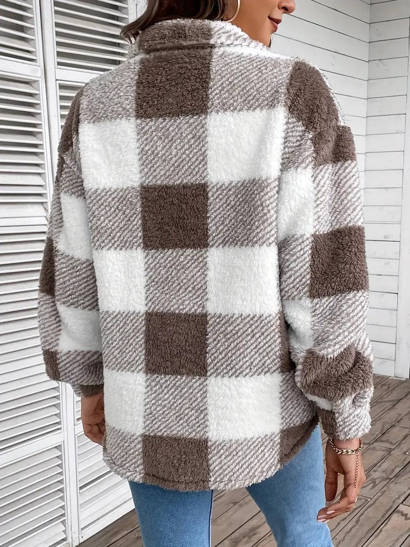 Cozy Plaid Coat with Button Front and Warm Long Sleeves for Women