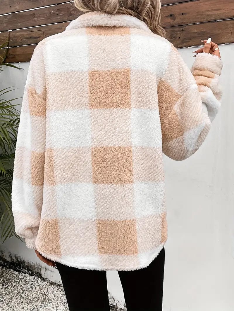 Cozy Plaid Coat with Button Front and Warm Long Sleeves for Women