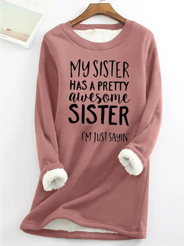 Cozy Sherpa Fleece-Lined Letter Detail Sweatshirt for Women