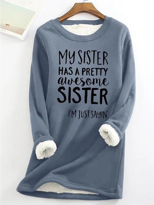 Cozy Sherpa Fleece-Lined Letter Detail Sweatshirt for Women