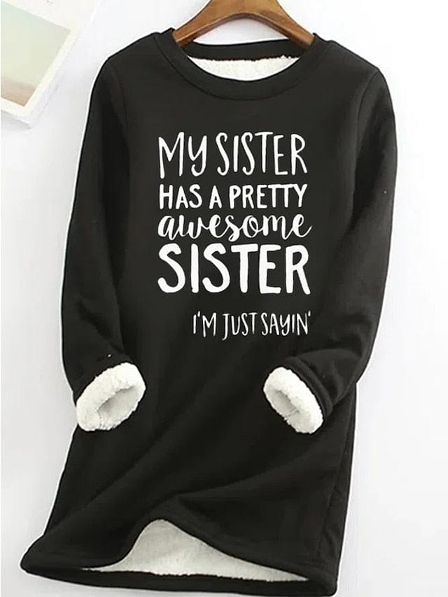 Cozy Sherpa Fleece-Lined Letter Detail Sweatshirt for Women