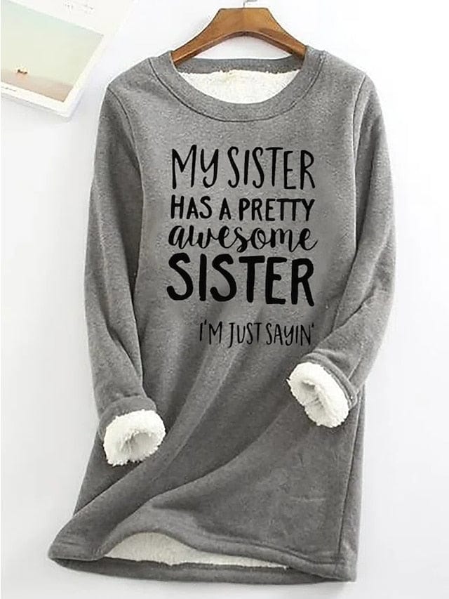 Cozy Sherpa Fleece-Lined Letter Detail Sweatshirt for Women