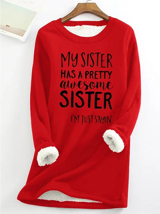 Cozy Sherpa Fleece-Lined Letter Detail Sweatshirt for Women