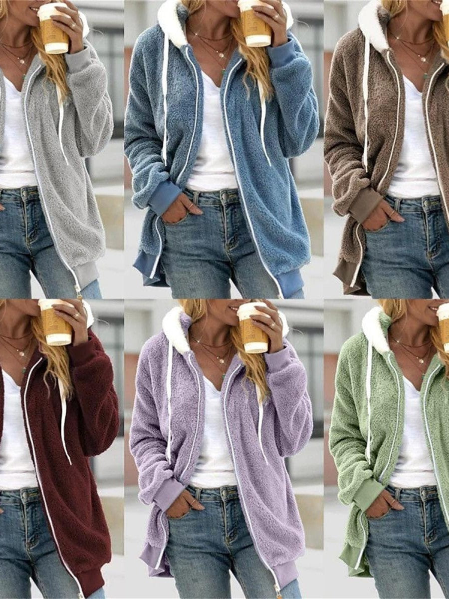 Cozy Women's Winter Sherpa Fleece Jacket with Hood