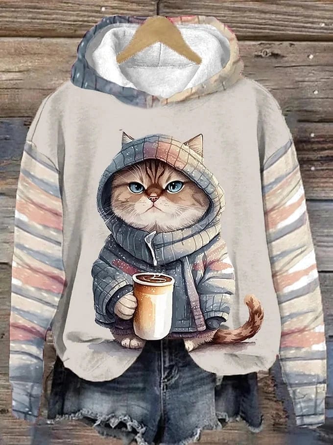 Cute Cat Print Women's Hoodie Sweatshirt for Fall & Winter