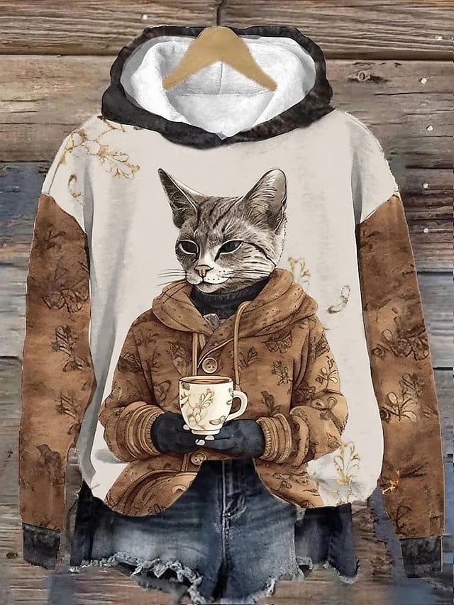 Cute Cat Print Women's Hoodie Sweatshirt for Fall & Winter