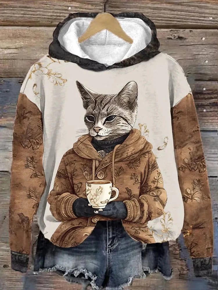 Cute Cat Print Women's Hoodie Sweatshirt for Fall & Winter
