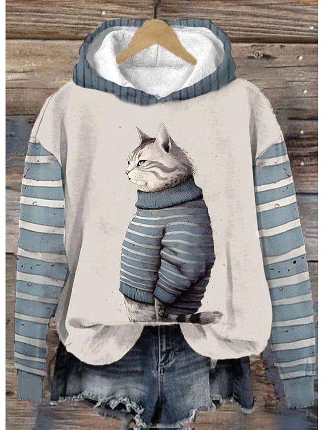 Cute Cat Print Women's Hoodie Sweatshirt for Fall & Winter