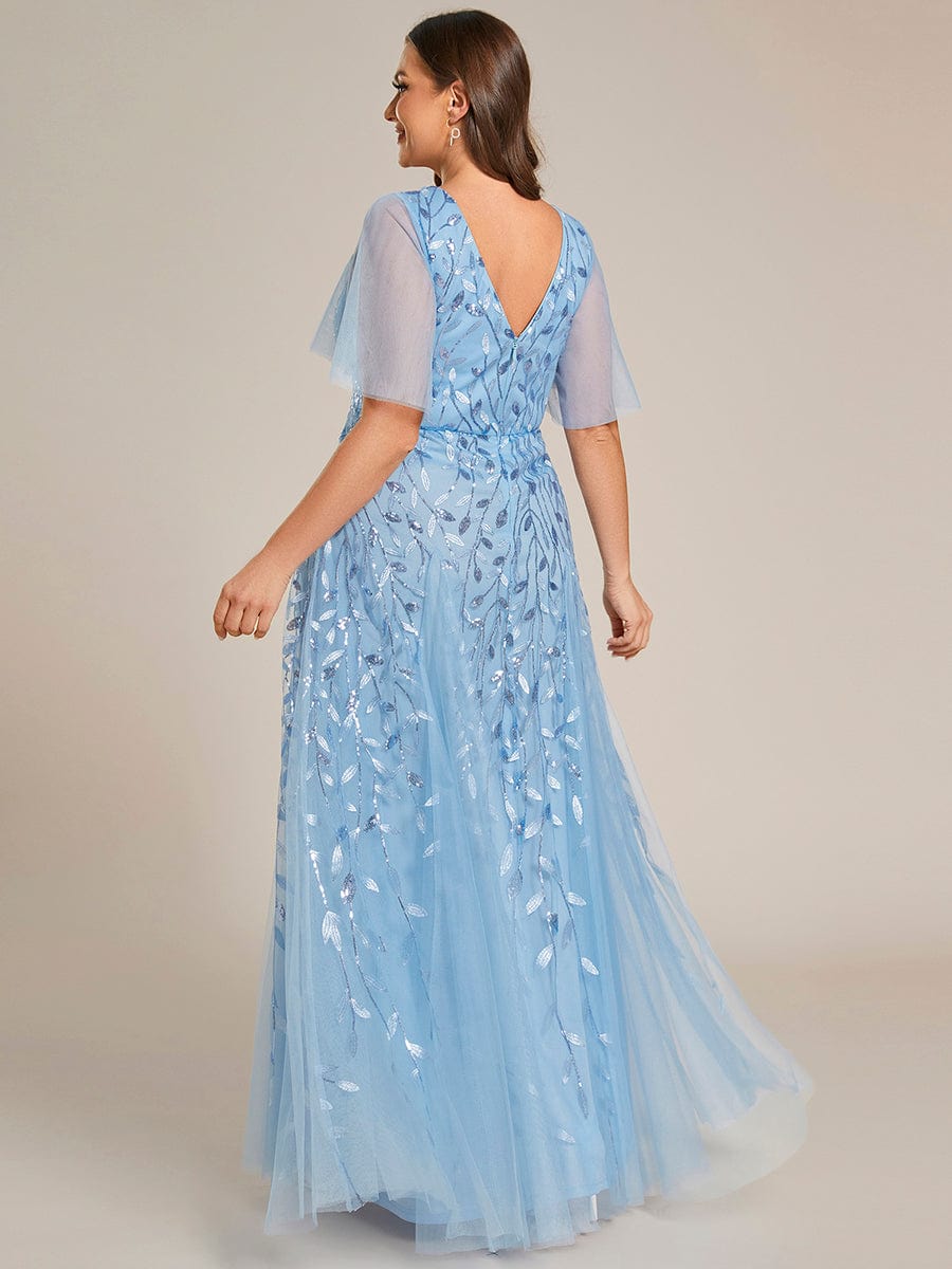 Elegant Plus Size Sequin Evening Gown with Short Sleeves