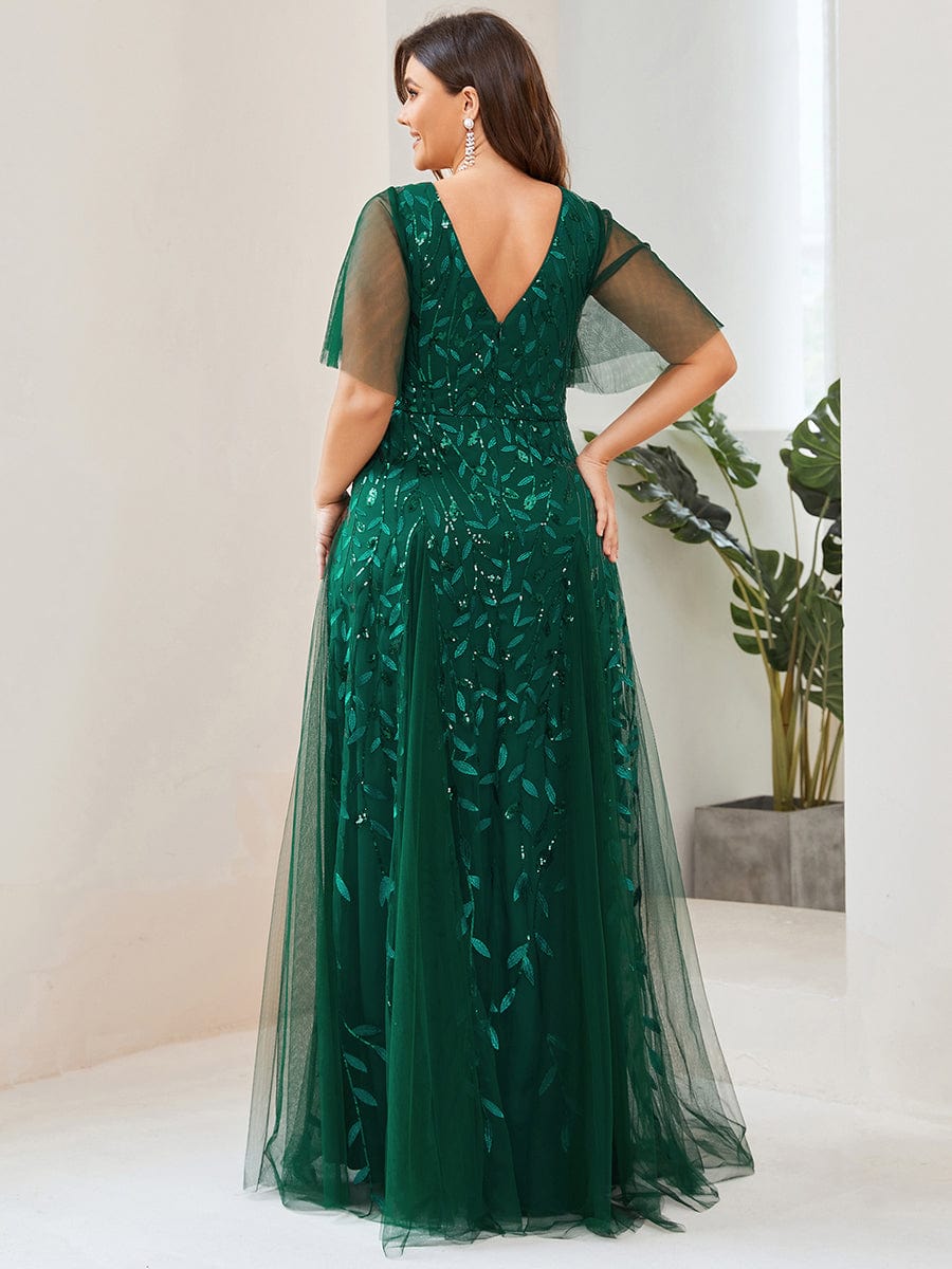 Elegant Plus Size Sequin Evening Gown with Short Sleeves