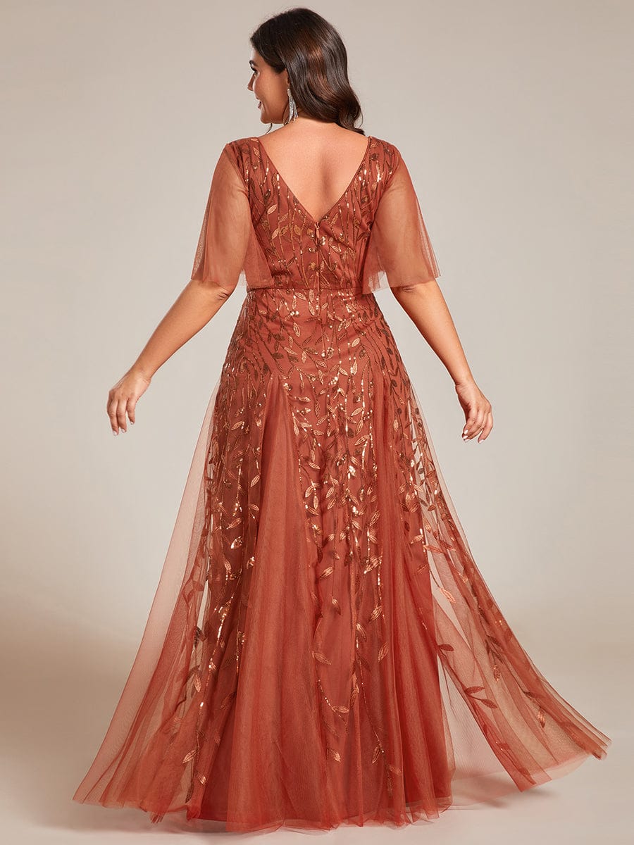 Elegant Plus Size Sequin Evening Gown with Short Sleeves