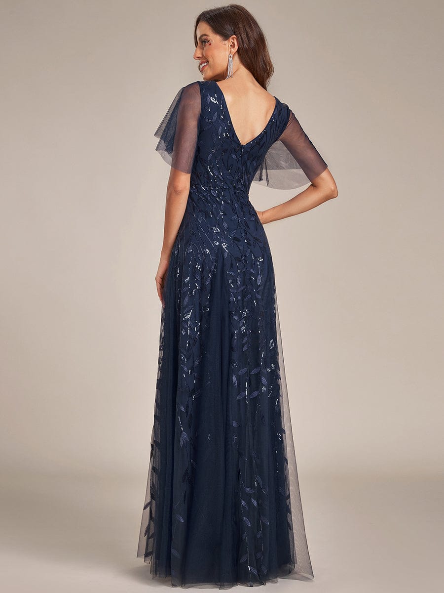 Elegant Plus Size Sequin Evening Gown with Short Sleeves