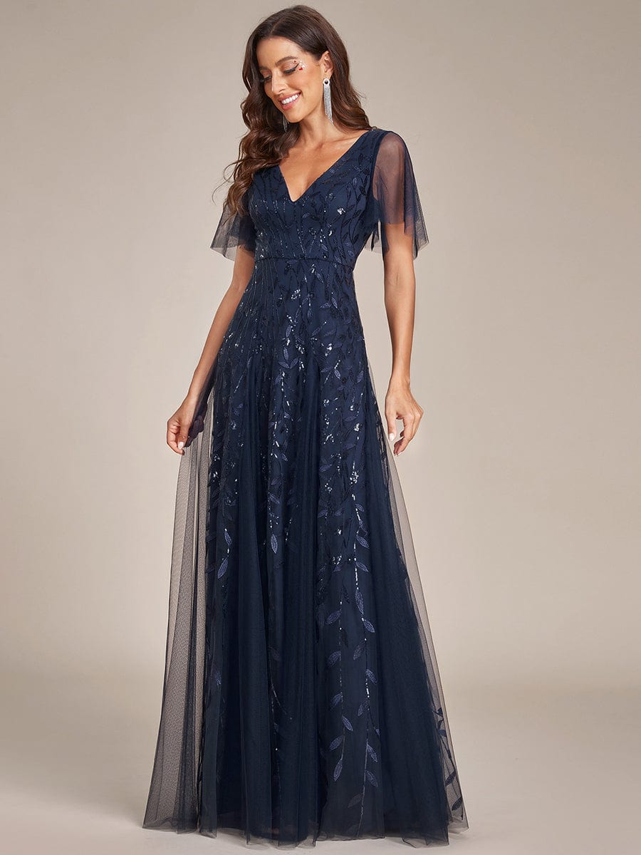 Elegant Plus Size Sequin Evening Gown with Short Sleeves