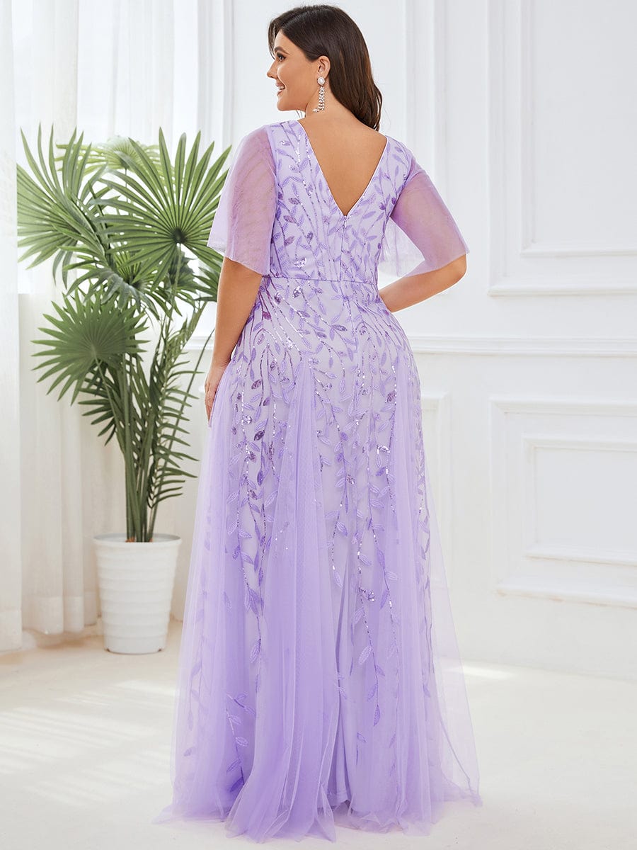 Elegant Plus Size Sequin Evening Gown with Short Sleeves