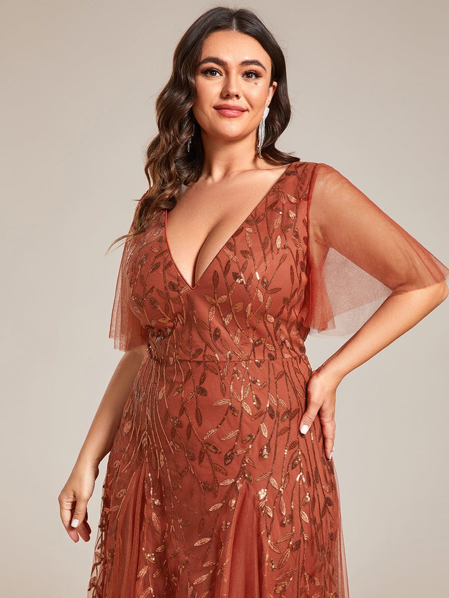 Elegant Plus Size Sequin Evening Gown with Short Sleeves