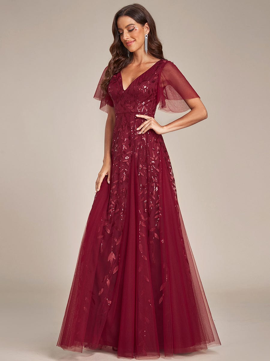 Elegant Plus Size Sequin Evening Gown with Short Sleeves