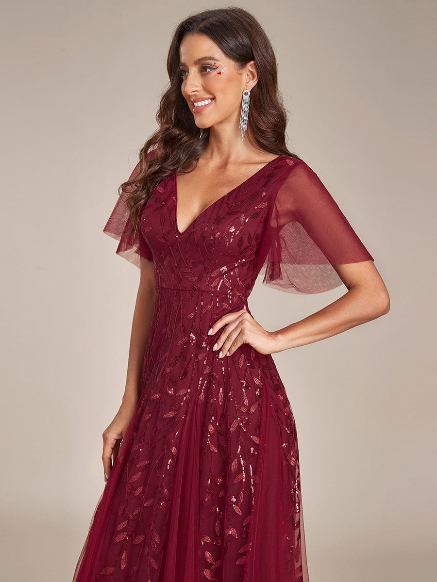 Elegant Plus Size Sequin Evening Gown with Short Sleeves