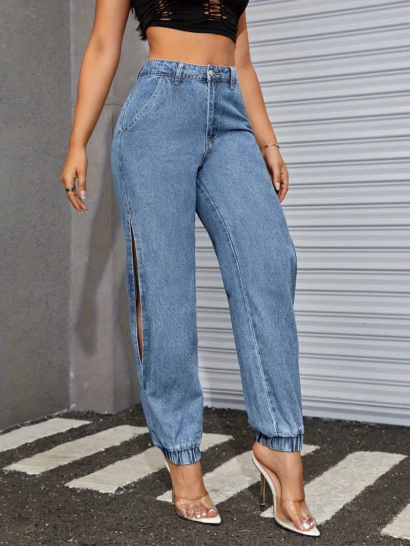 Split Slant Pocket Jogger Pants, Niche Denim Non-Stretch Pants Women’s Jeans & Apparel