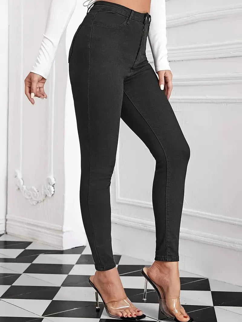 Navy High-Rise Skinny Jeans with Stretch Fit Slash Pockets - Stylish Denim Pants for Women