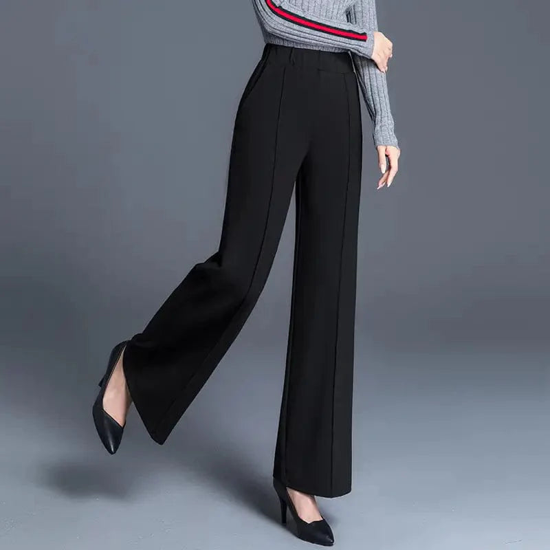 Straight Leg High Waist Trousers with Draped Pockets