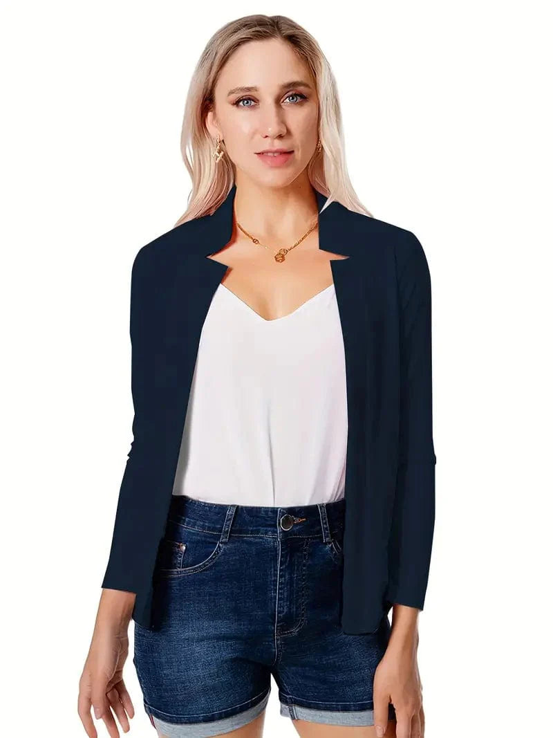 Women's Solid Open Front Blazer with Long Sleeves for Office Wear