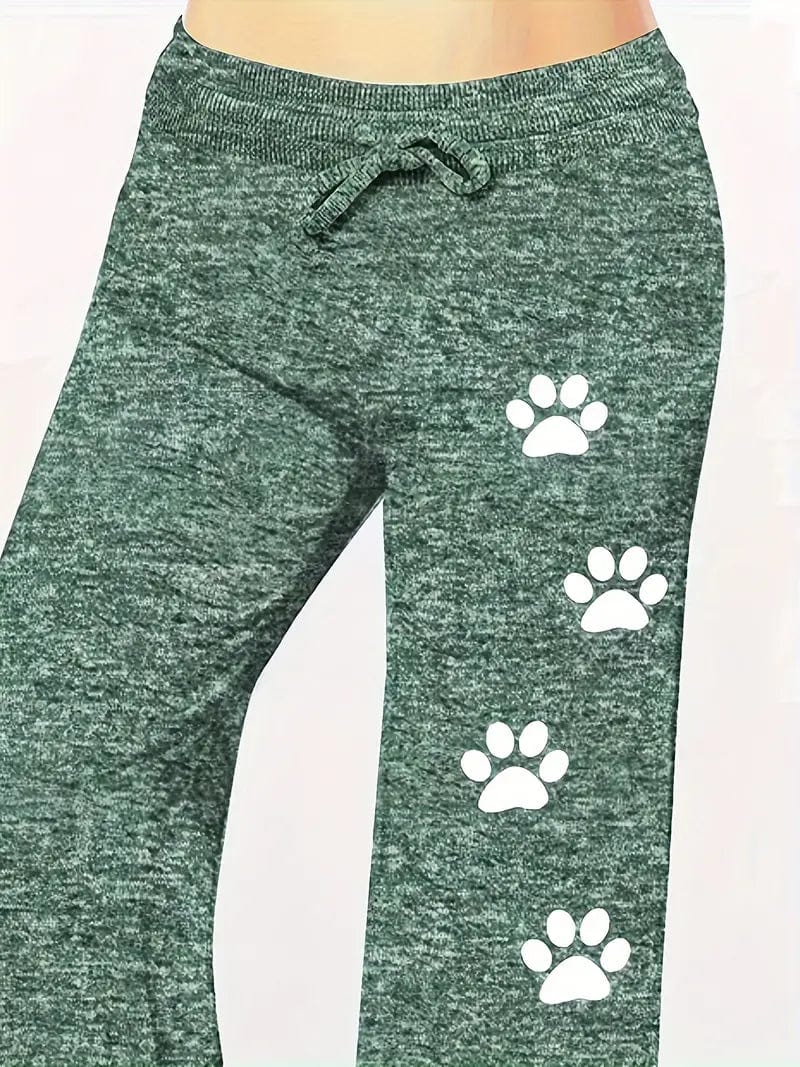 Paw Print Drawstring Loose Pants, Comfy Women's Trousers