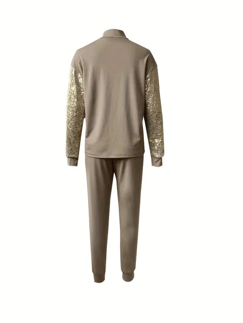Stylish Sequin Embellished Matching Top and Bottom Set for Women