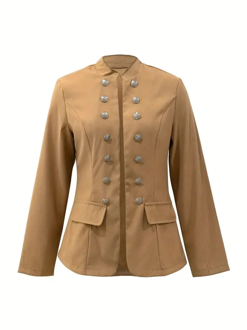 Solid Open Front Blazer with Button Detail - Women's Stylish Work Outerwear
