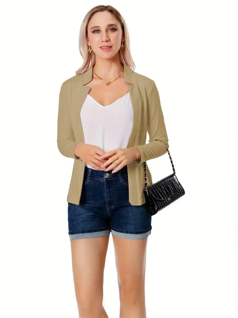 Women's Solid Open Front Blazer with Long Sleeves for Office Wear