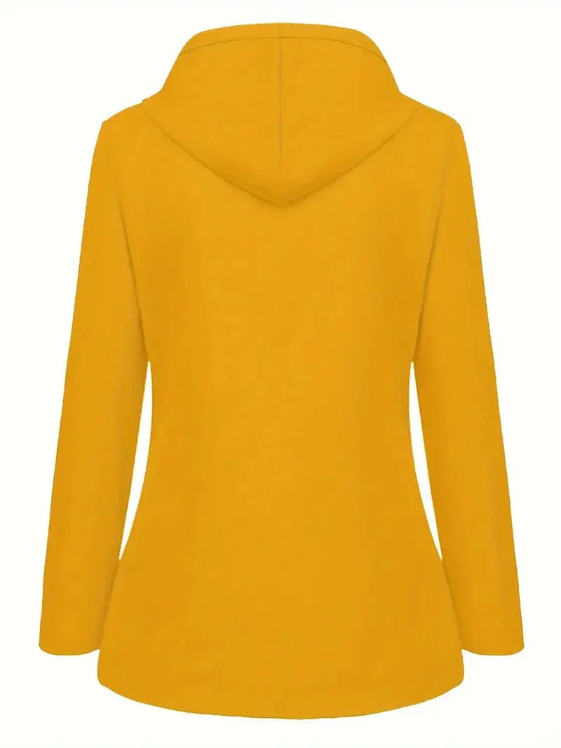 Versatile Drawstring Trench Coat with Hood, Long Sleeve Zip Up Outerwear for Women