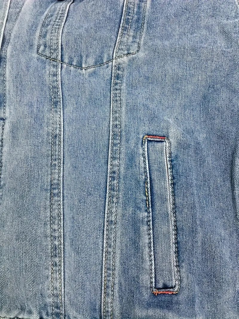 Denim Coat with Flap Pockets and Lapel - Casual Women's Jacket in Blue