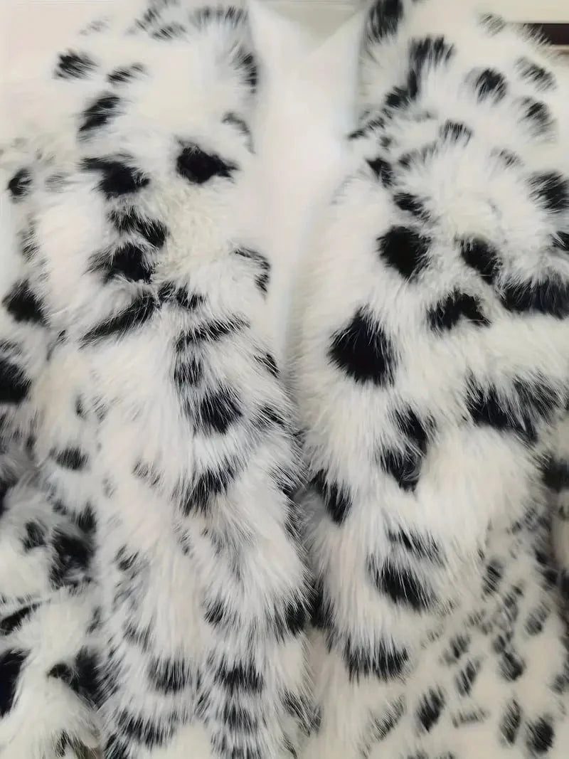 Open Front Faux Fur Coat, Stylish Long Sleeve Winter Jacket, Women's Outerwear