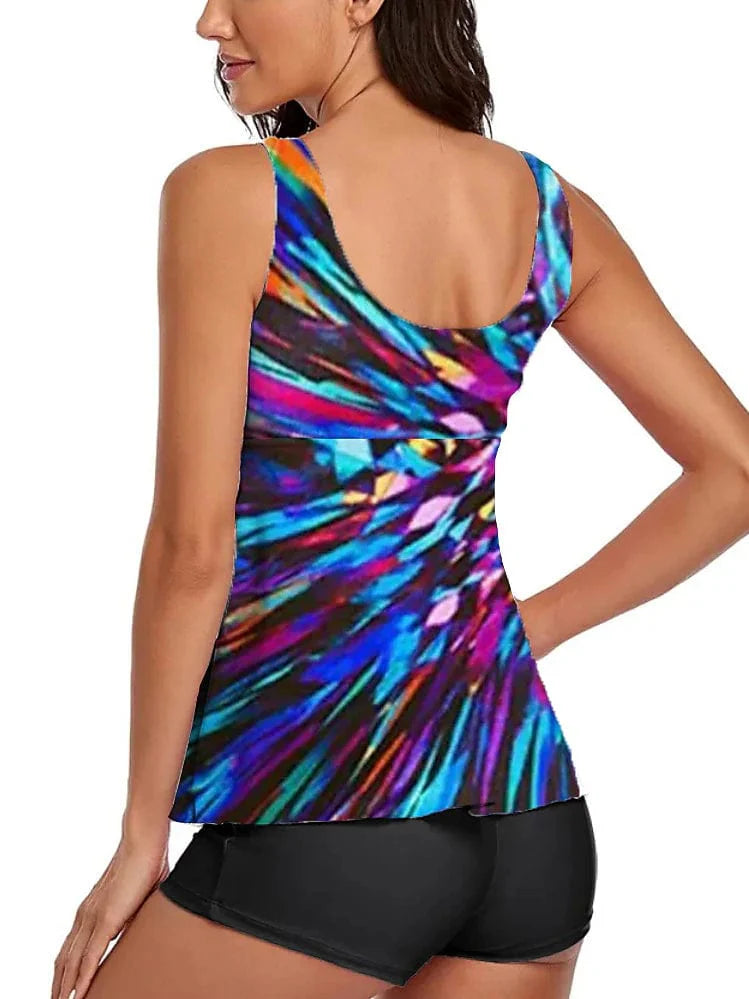 Graphic Blue Purple 2 Piece Tankini Swimsuit