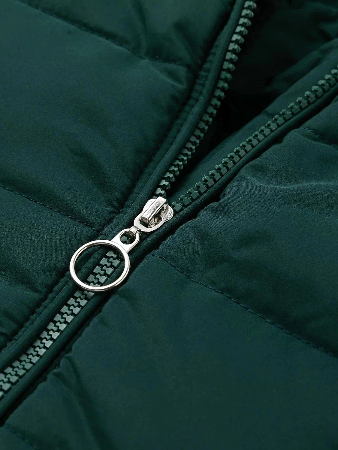 Women's Black Puffer Jacket with Windproof Design and Zipper Hoodie