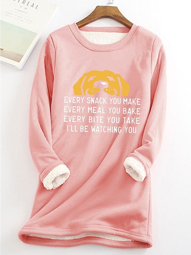 Sherpa Fleece Lined Dog Letter Women's Sweatshirt