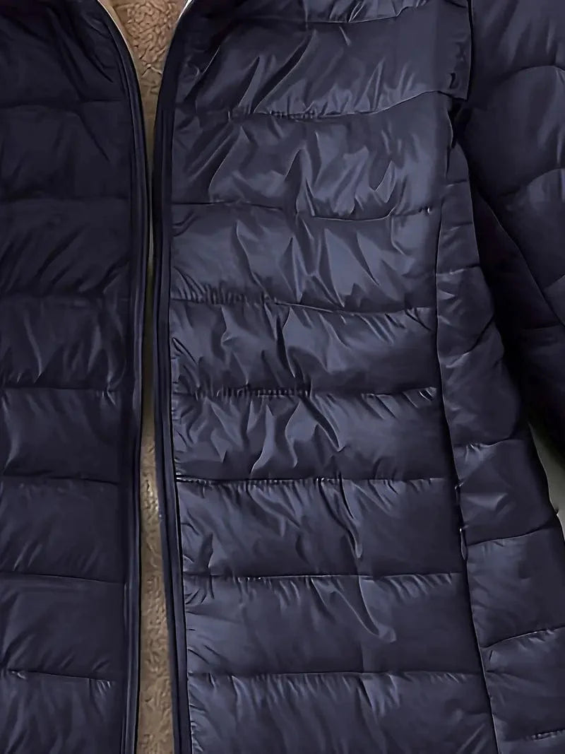 Solid Hooded Zip Up Coat for Women, Long Sleeve Winter Warm Outerwear