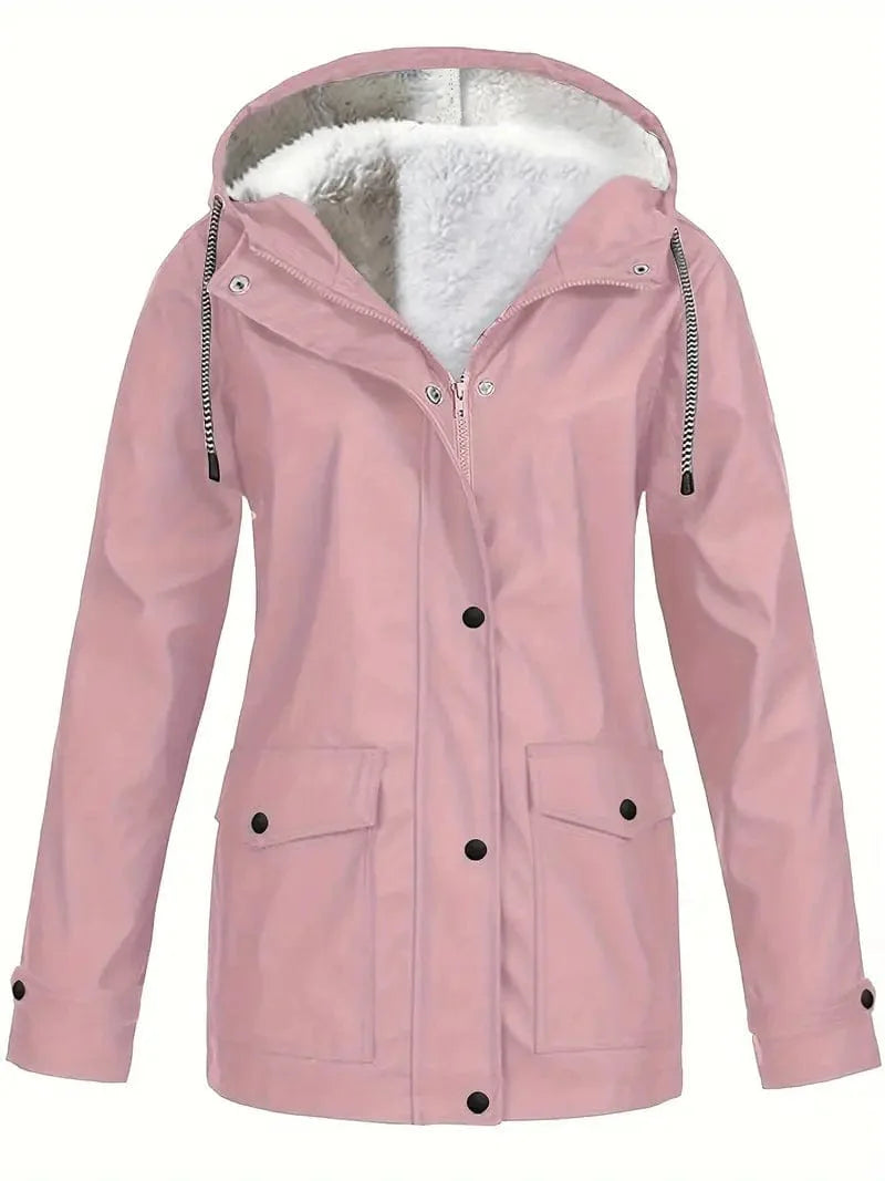 Versatile Drawstring Trench Coat with Hood, Long Sleeve Zip Up Outerwear for Women