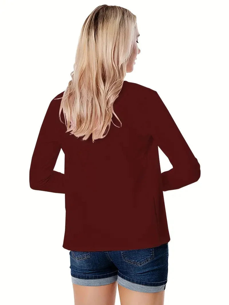 Women's Solid Open Front Blazer with Long Sleeves for Office Wear