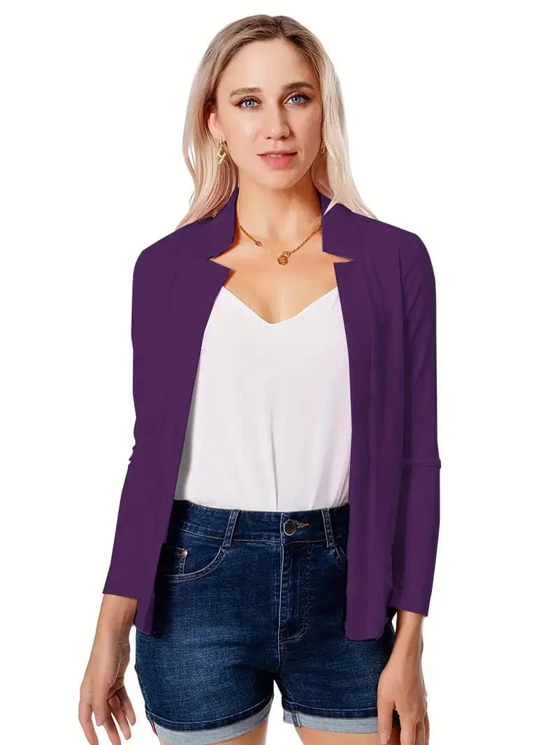 Women's Solid Open Front Blazer with Long Sleeves for Office Wear