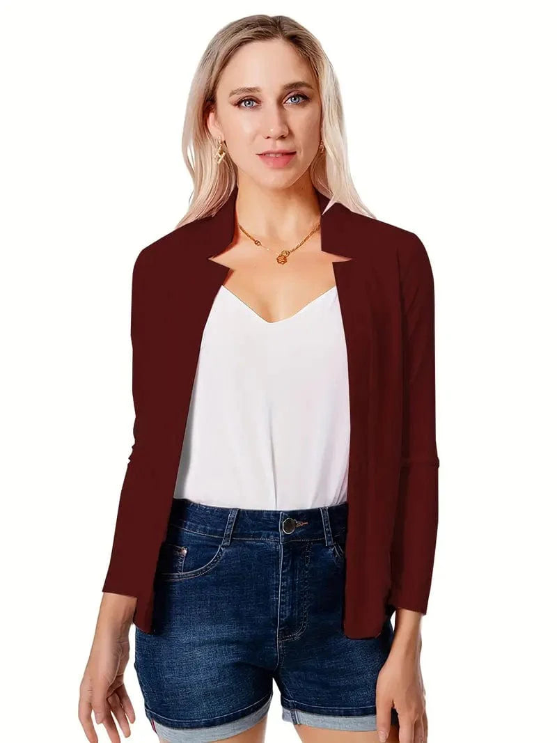 Women's Solid Open Front Blazer with Long Sleeves for Office Wear