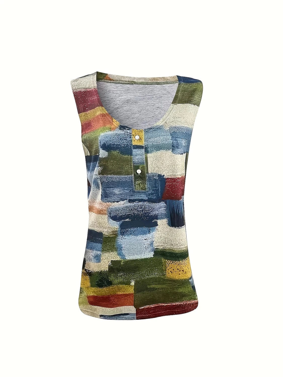 Stylish Geometric Print Women's Tank Top with Button Sleeveless Design