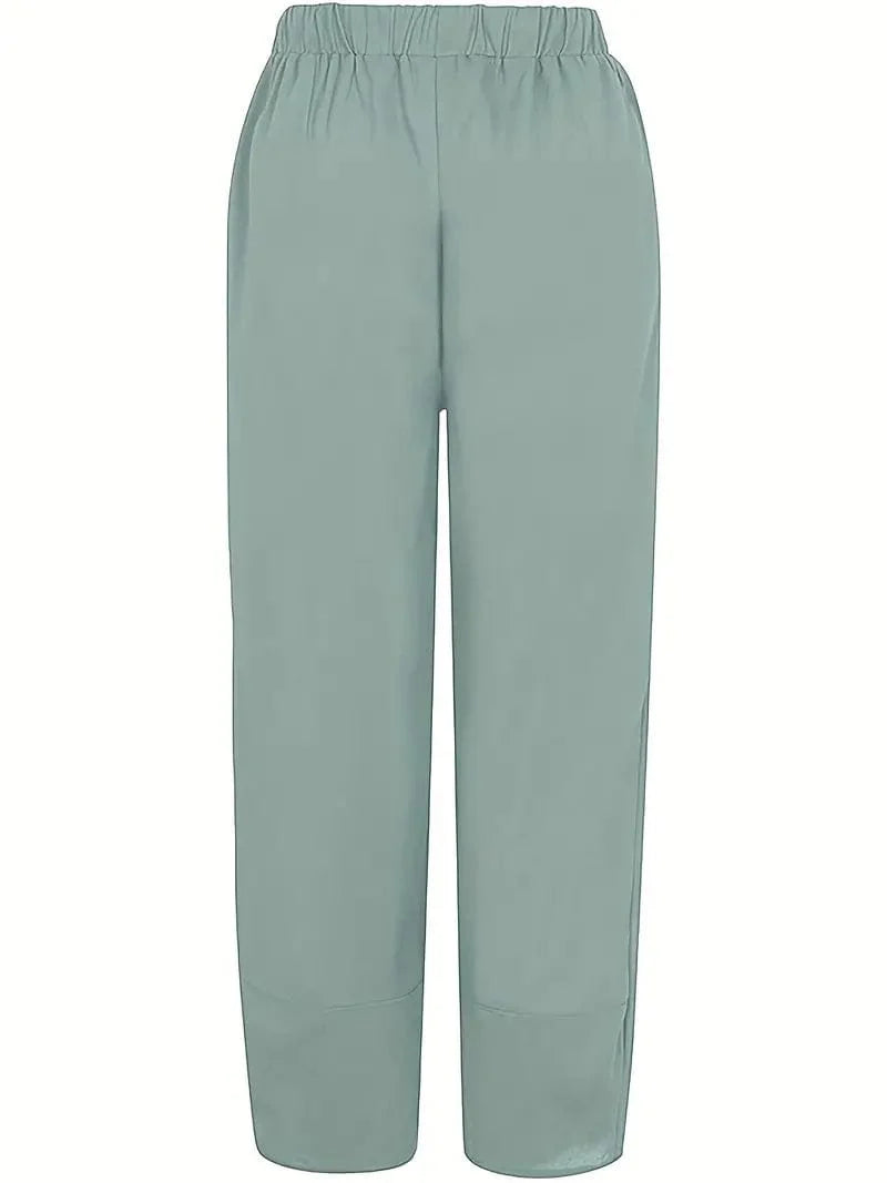 Elastic Cropped Trousers in Solid Color, Comfy Loose Fit for Spring & Summer, Women's Apparel
