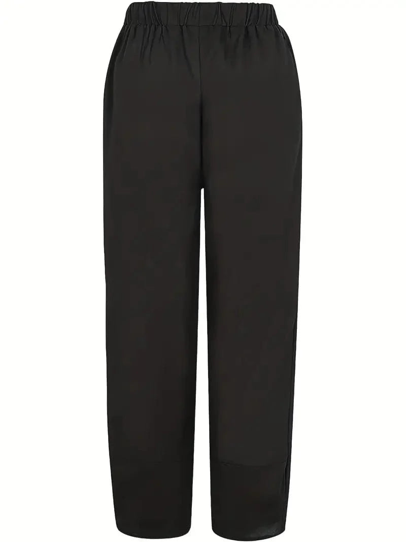 Elastic Cropped Trousers in Solid Color, Comfy Loose Fit for Spring & Summer, Women's Apparel