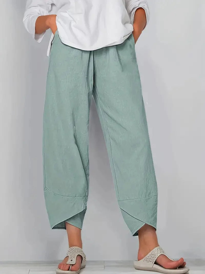 Elastic Cropped Trousers in Solid Color, Comfy Loose Fit for Spring & Summer, Women's Apparel