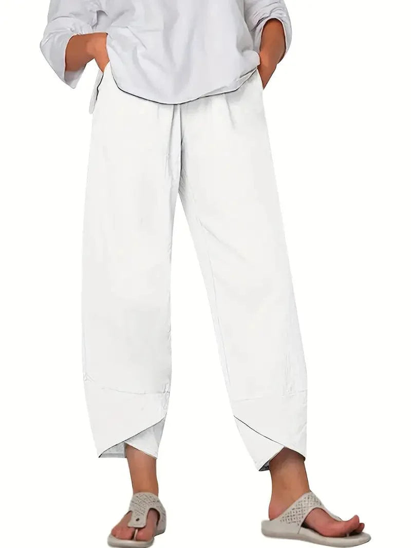 Elastic Cropped Trousers in Solid Color, Comfy Loose Fit for Spring & Summer, Women's Apparel