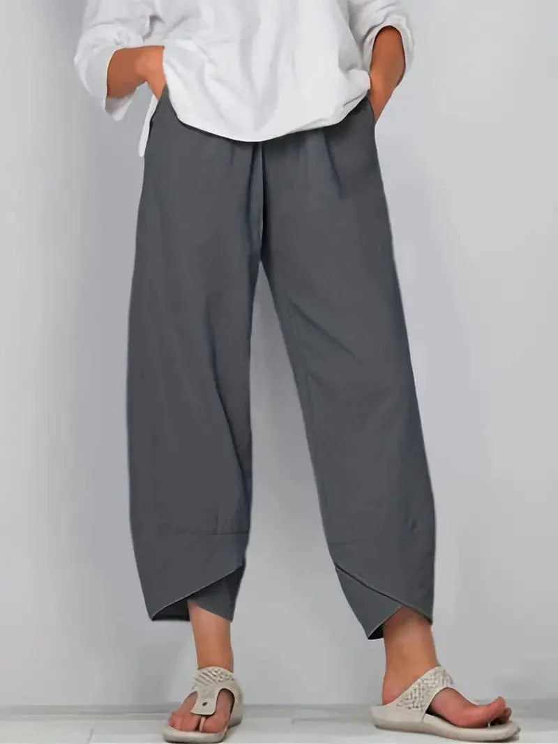 Elastic Cropped Trousers in Solid Color, Comfy Loose Fit for Spring & Summer, Women's Apparel